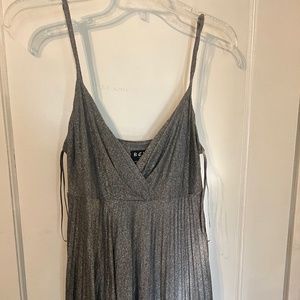BCBG Pleated Silver and black Glitter Dress Medium